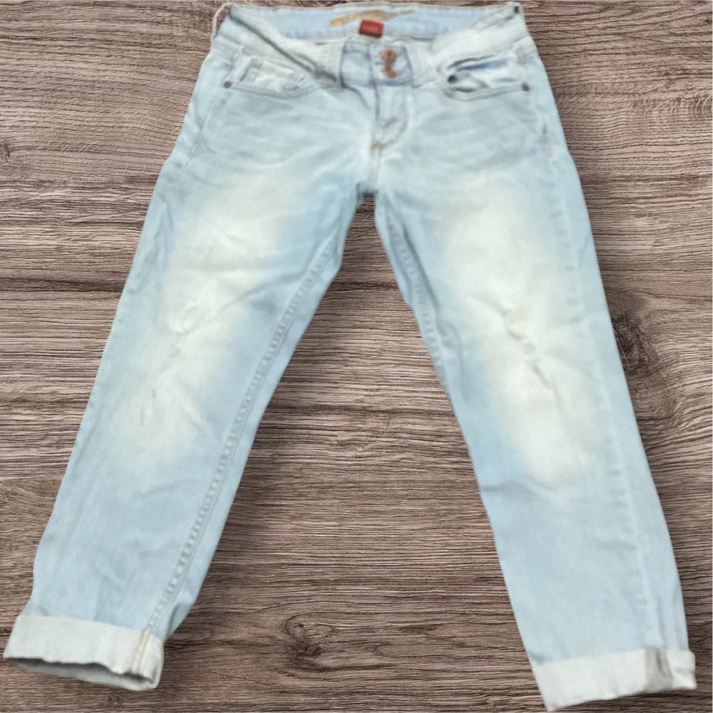 Arizona Jean Co Womens Light Wash Slim Cuffed Jeans Size 3 Double Button Stretch